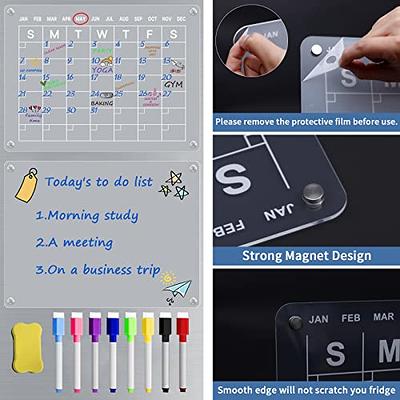 Magnetic Acrylic Calendar for Fridge 17x12 Clear Dry Erase Calendar Board  for Refrigerator Includes 4 Dry Erase Markers and Eraser