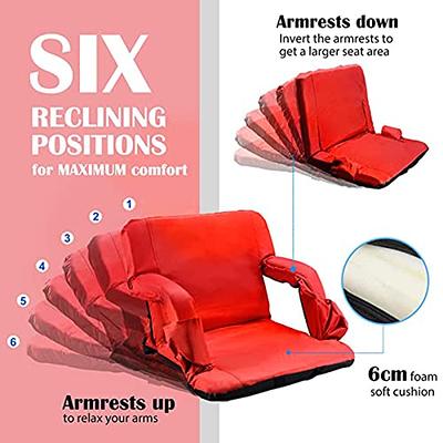 Stadium Seat Chair 2 Pack- Wide Bleacher Cushions with Padded Back Support,  Armrests, 6 Reclining Positions and Portable Carry Straps By Home-Complete  