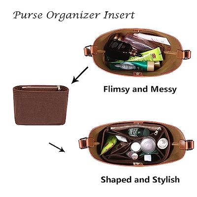 KESOIL Purse Organizer Insert for Handbags, Fit Speedy 25 Neverfull Felt Tote Insert with Base Shaper Zipper Bag in Bag (Brown-Felt, Medium)