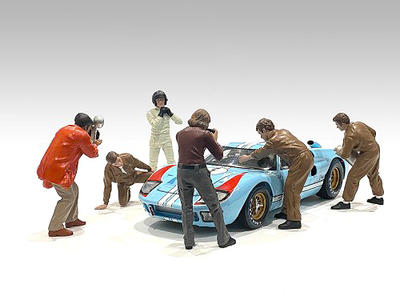 American Diorama Formula One F1 Pit Crew 7 Figurine Set Team Blue for 1/18  Scale Models by American Diorama
