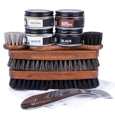 FootFitter Shoe Shine Valet Refill Set - 100% Horsehair Brushes, Shoe  Creams, Shoe Horn, Microfiber Shine Cloths & Tin - Black, Dark Brown,  Neutral, White - Yahoo Shopping