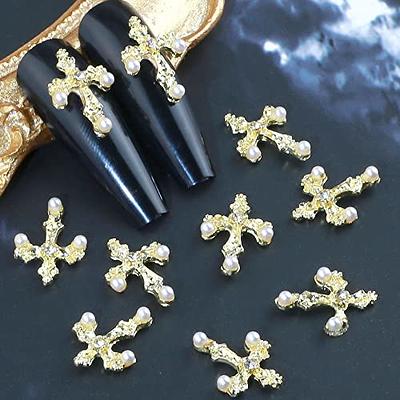  3D Cross Nail Charms, 30pcs Cross Nail Decorations for Nail  Art, Pearl Gems Diamond Nail Decor, Metal Alloy Crystal Rhinestones Nail  Studs for Women Girl DIY Jewelry Cellphone Crafts (Gold+Silver) 