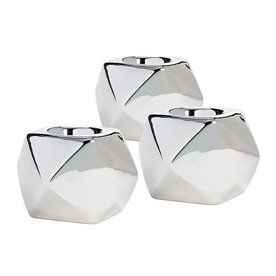 3Pc Silver Rflctive Geo Tealight Holder - Home Decor - 3 Pieces - Yahoo  Shopping