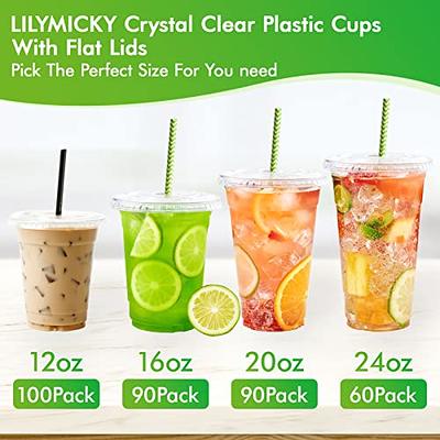 100 Sets] 12oz Clear Plastic Cups With Flat Lids, Disposable Drinking Cups,  12 Oz Plastic Cups For Ice Coffee, Smoothie, Slurpee, Or Any Cold Drinks