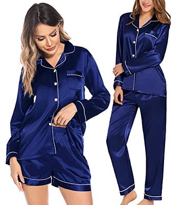 Women's Short Sleeve Sleepwear Button Down Satin 2 Piece Pajama
