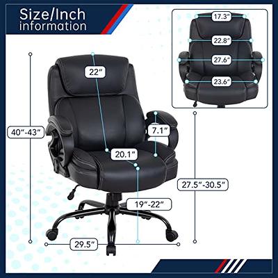 Big and Tall Office Chair 500lbs Wide Seat Ergonomic Desk Chair with Lumbar  Support Arms High Back PU Leather Executive Task Computer Chair for Heavy