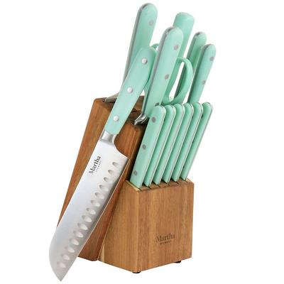 Knife Block Set Teal, Kitchen Knife Set with Block, 14 Pieces