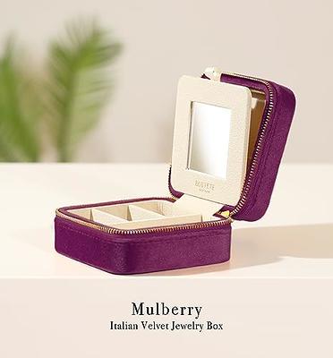 Benevolence La Plush Velvet Rectangular Travel Jewelry Box with Mirror - Ebony