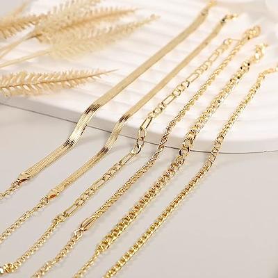 CONRAN KREMIX Gold Bracelet Sets for Women Girls 14K Real Gold Chain Dainty  Link Paperclip Bracelets Stake Adjustable Layered Link Bracelet Set