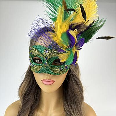 Elegant Mardi Gras Masquerade Mask for Women Halloween Costume Feather  Party Masks Feathers Venetian Mardi Gras Burlesque Mask Black