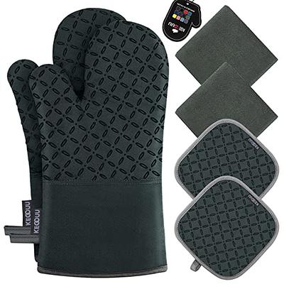 AVACRAFT Oven Mitts Pair, Flexible, 100% Cotton with Unique Heat Resistant Food Grade Silicone, Thick Terry Cloth Interior, 500 F Heat Resistant