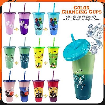 Plastic Kids Cups with Lids and Straws - 10 Pack 12 oz Reusable Tumbler with Straw | Color Changing Cup with Lid Adults Bulk Travel Tumblers Drinking