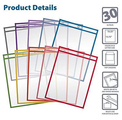 30 Packs Oversized Reusable Dry Erase Pocket Sleeves with 2 Rings Black