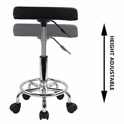 KKTONER Round Rolling Stool Chair PU Leather Height Adjustable Shop Stool  Swivel Drafting Work SPA Medical Salon Stools with Wheels Office Chair Black