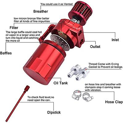 SPEEDWOW Universal Oil Catch Can Tank Filter Baffled With Hose Kit  ,300ML(Red)