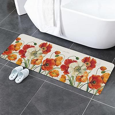 Kitchen Mat Set 2 PCS Non-Slip Runner Rugs Doormat Red Poppy