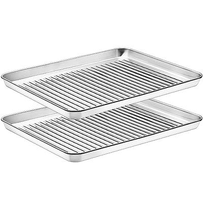 TeamFar Baking Sheet Cookie Sheet Set of 2, Pure Stainless Steel Baking Pan  Tray Professional, Non Toxic & Healthy, Mirror Finish & Rust Free, Easy