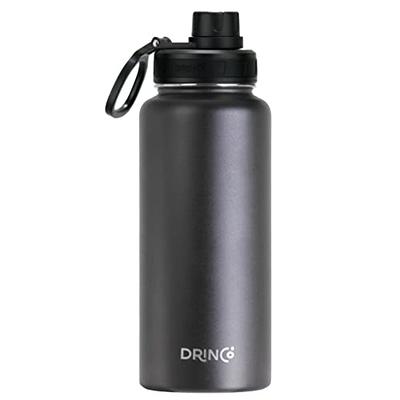 Insulated Water Bottle with Straw, Flip-up Stainless Steel Leakproof  BPA-Free 18oz Thermos with Straw, Black