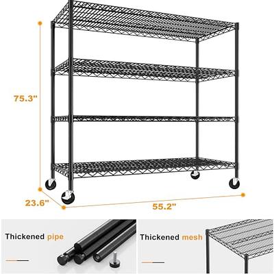 REIBII 55.2''W Storage Shelves 2500LBS Wire Shelving Unit with Wheels Heavy  Duty Metal Shelves for Storage Adjustable Garage Storage Rack Pantry Shelf  Kitchen Shelving, 75.3 H X 55.2''W X 23.6 D 