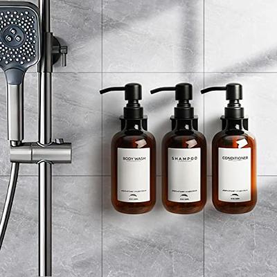 Bottiful Home-16 oz Grey Shampoo, Conditioner, Wash Shower Soap Dispensers-3 Refillable Empty Pet Plastic Pump Bottle Shower Containers-Printed