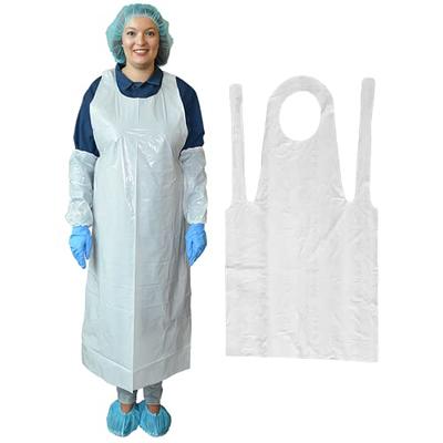 MT Products Disposable White Heavy Weight Plastic/Poly Apron 46 inches x 28  inches - 2 Mil - For Cooking and Arts n' Crafts