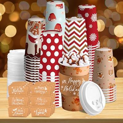 16 oz Disposable Christmas Coffee Cups with Lids and Sleeves, 4 Holiday  Designs (48 Pack)