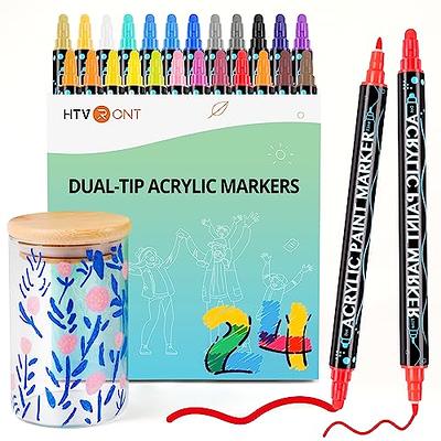 HTVRONT Acrylic Paint Pens - 24 Color Dual Tip Acrylic Paint