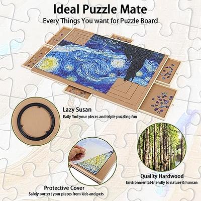 Planche à puzzle rotative de 2000 pièces avec 6 tiroirs et couvercle, 59,6  x 41,3 cm, table à puzzle portable en bois, paresseux Susan Spinning Puzzle