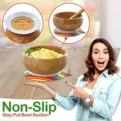 Baby Bowls and Spoons - Baby Bamboo Bowl and Spoon | Silicone Suction |  Bamboo Baby Bowls for Baby | Baby Bowls First Stage | Baby Wood Bowls