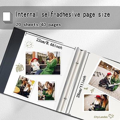 Magnetic Self-Stick Page Photo Album Self Adhesive Leather Black, 40 Pages