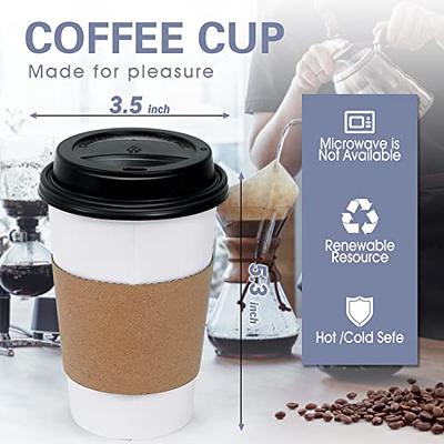 Ginkgo 100 Pack 12 oz Disposable Thickened Paper Coffee Cups with Lids and  Sleeves To Go Hot Coffee Cups for Home Office Wedding and Cafes White Brown  Black