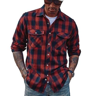 COOFANDY Men's Flannel Shirts Casual Button Down Plaid Shirt Jacket Long Sleeve Fleece Shacket with Pockets