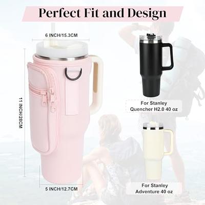 Water Bottle Holder with Strap Pouch and Handle fits for Stanley Quencher  H2.0 & Adventure 40 oz Tumbler, Water Bottle Carrier