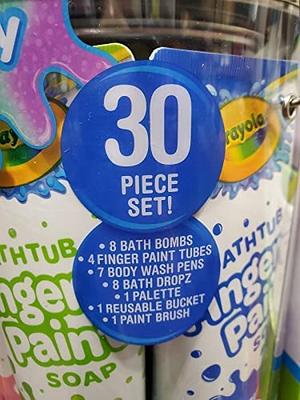 Crayola 30-Piece Bath Activity Bucket Bundle with Colorful Finger Paint Soap Tubes, Body Wash Pens, Bath Bombs, Bath Drops, Palette, Paint Brush, 