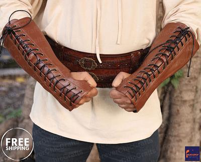 HiiFeuer Medieval Vintage Faux Leather Bracers, Retro Buckle Fastening  Mercenary Arm Guards, Costume Knight Gauntlets