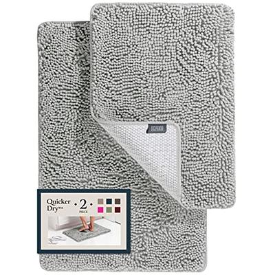 Clara Clark Non-Slip Shaggy Bath Rug Set Large Silver Rubber Microfiber