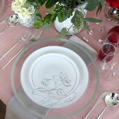 EcoQuality 6 inch Disposable Round White Plastic Plates with Floral Design  100 Guests