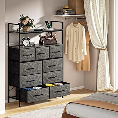 Charging 6 Drawer Dresser, Clothes Storage Tower, Storage Drawers, Organizer, 1 Outlet & 2 USB Ports, Dresser for Closet, Grey