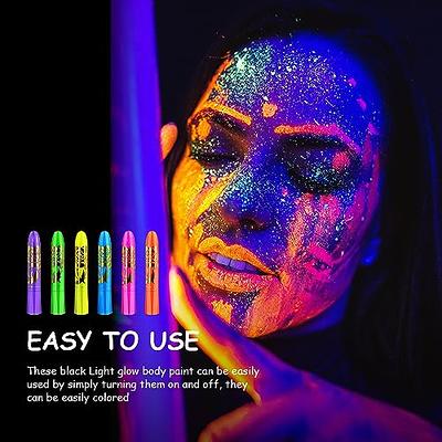 Glow in The Black Light UV Face Paint Crayon, Black Light Neon Face & Body  Paint Non Toxic Fluorescent Mardi Gras Halloween Makeup Marker for Kids