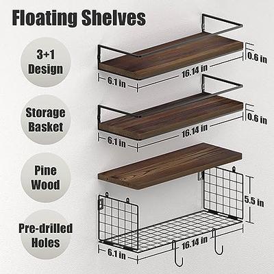 WOCOPIA Bathroom Shelves Over Toilet Wall Mounted, Bathroom Organizers and  Storage with Toilet Paper Basket & S Hooks, Floating Shelves for Wall, Wall