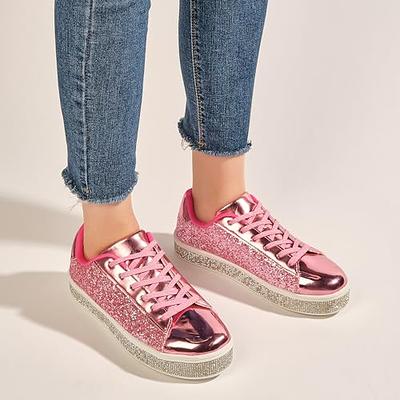 Miluxas Women's Glitter Tennis Sneakers Neon Dressy Sparkly