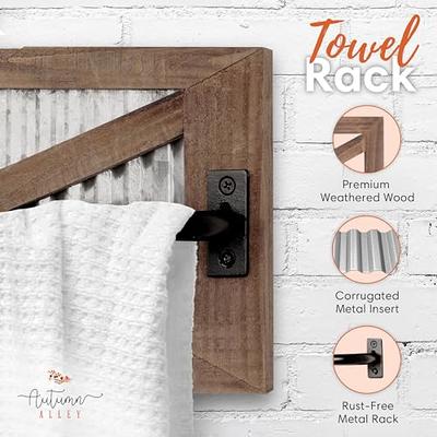 Industrial Pipe Shelving Farmhouse Bathroom Shelves with Towel Bar Towel Rack Over Rustic Wall Wood Shelves 19.7 in.