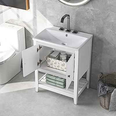 White Ceramic Cabinet Bathroom Sink with Modern Black Cabinet