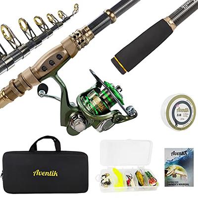 PLUSINNO Fishing Pole Fishing Rod and Reel Combos Carbon Fiber Telescopic Fishing  Rod with Reel Combo Sea Saltwater Freshwater Kit Full Kit with Carrier Case  2.4m 7.87FT