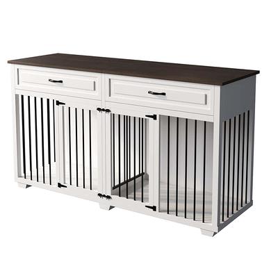 WIAWG XL Dog Crate Furniture for 2 Dogs, Large Wooden Dog Kennel with 3 Drawers, Indoor Wooden Double Dog Cage with Dividers, White