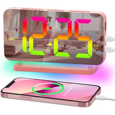 Digital Alarm Clock Large LCD Display Thermometer Smart Night Light Pink