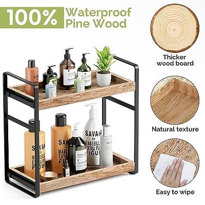 Adjustable 2-Tier Bathroom Countertop Organizer Wood Vanity