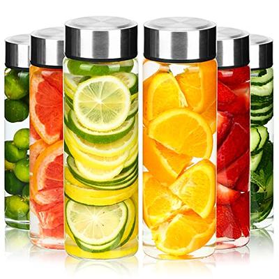 Juice Bottles - 4 Pack Wide Mouth Glass Bottles with Lids - for Juicing, Smoothies, Infused Water, Beverage Storage - 10oz, BPA Free, Stainless