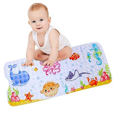 XIYUNTE Baby Bath Mat for Tub for Kids, 40 X 16 Inch Extra Long Kids  Bathtub Mat Non Slip, Cartoon Patterned Bath Tub Shower Mat Anti Slip with