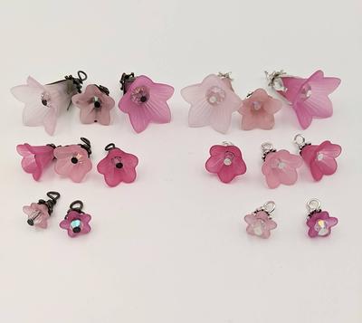 Shades Of Pink Flower Charms - Crystal & Acrylic On Silver Or